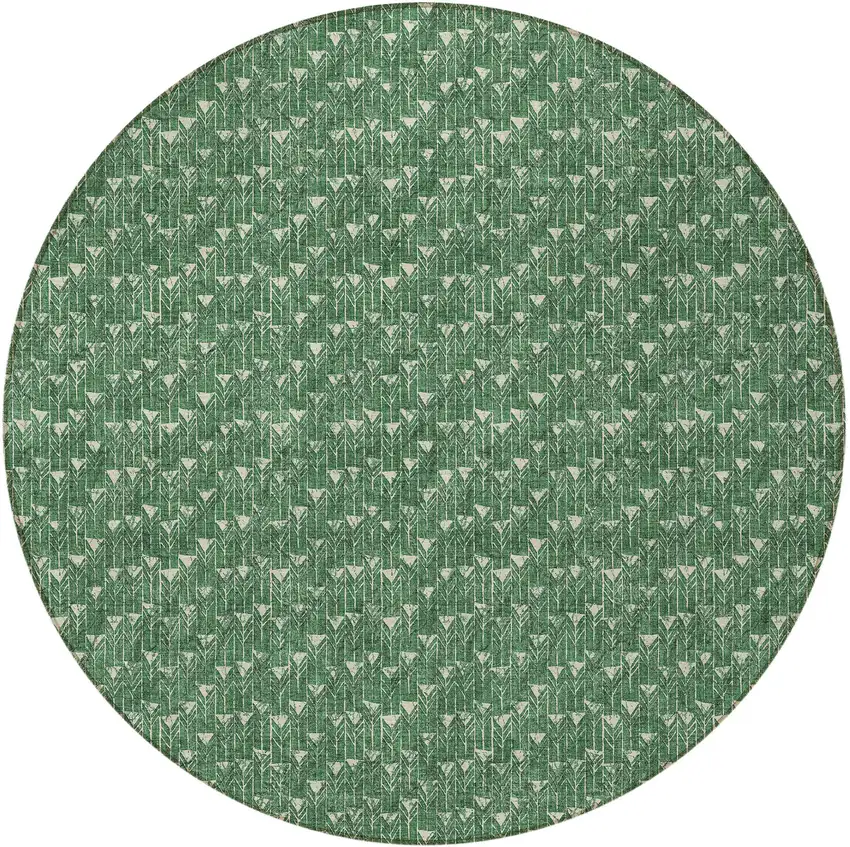 Sage Round Geometric Washable Non Skid Indoor Outdoor Area Rug Photo 5