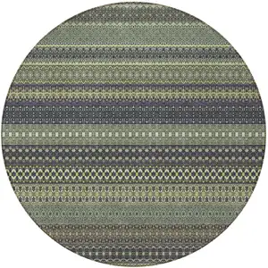 Photo of 8' Round Sage Round Striped Washable Non Skid Indoor Outdoor Area Rug