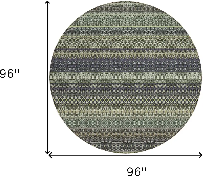 Sage Round Striped Washable Non Skid Indoor Outdoor Area Rug Photo 3