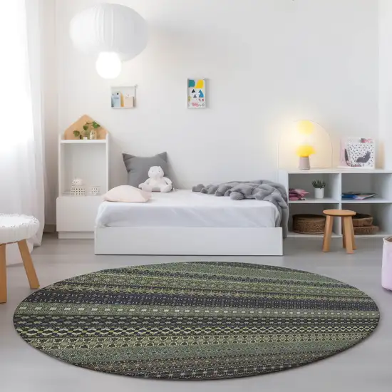 Sage Round Striped Washable Non Skid Indoor Outdoor Area Rug Photo 9
