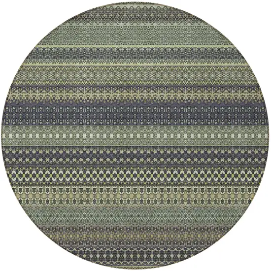 8' Round Sage Round Striped Washable Non Skid Indoor Outdoor Area Rug Photo 5