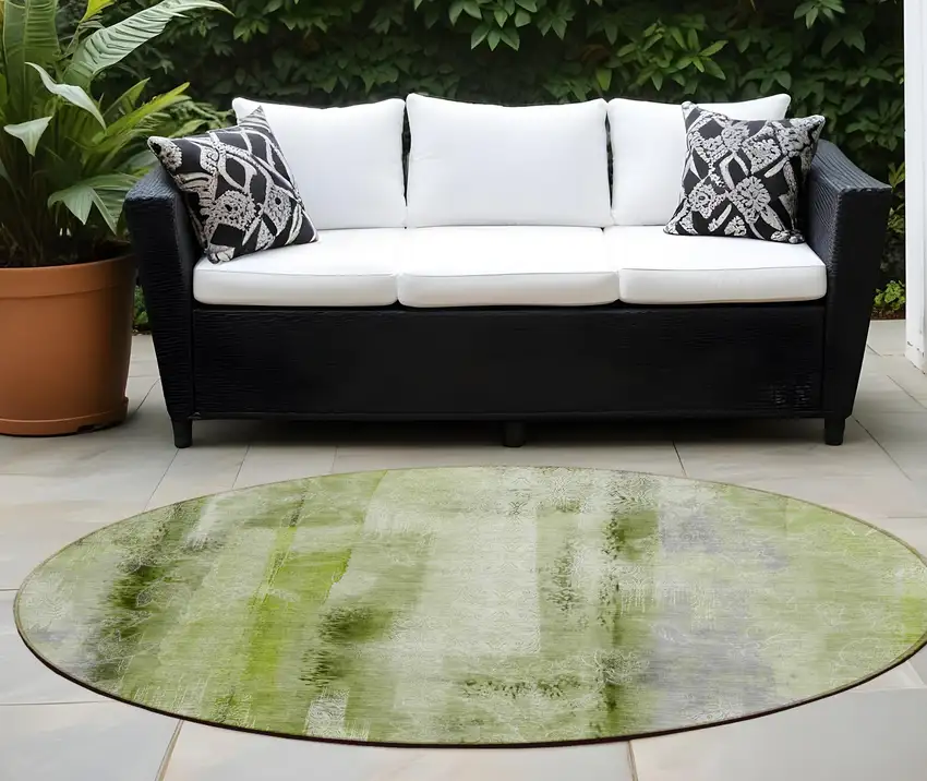 8' Round Sage Round Washable Non Skid Indoor Outdoor Area Rug Photo 1