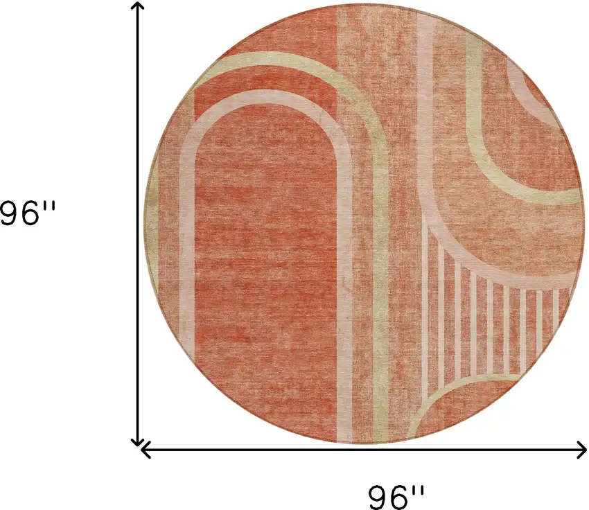 8' Round Salmon Round Abstract Washable Non Skid Indoor Outdoor Area Rug Photo 8