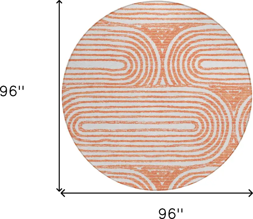 8' Round Salmon Round Abstract Washable Non Skid Indoor Outdoor Area Rug Photo 9