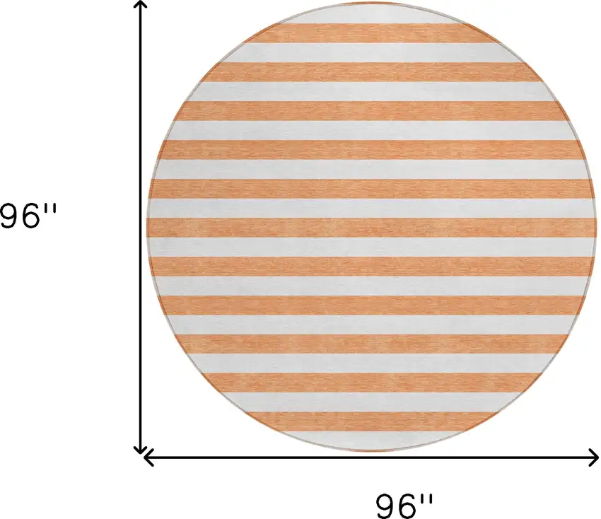 8' Round Salmon Round Striped Washable Non Skid Indoor Outdoor Area Rug Photo 3