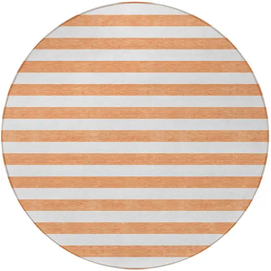 Salmon Round Striped Washable Non Skid Indoor Outdoor Area Rug Photo 4