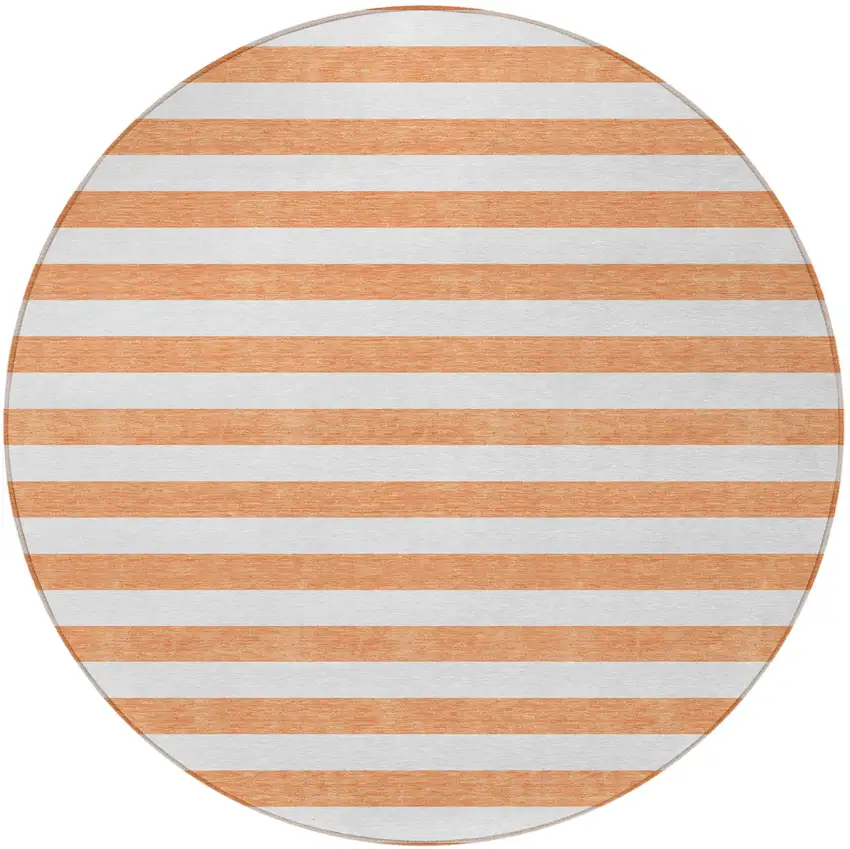 Salmon Round Striped Washable Non Skid Indoor Outdoor Area Rug Photo 4