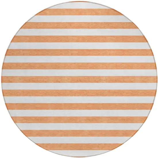 Salmon Round Striped Washable Non Skid Indoor Outdoor Area Rug Photo 2