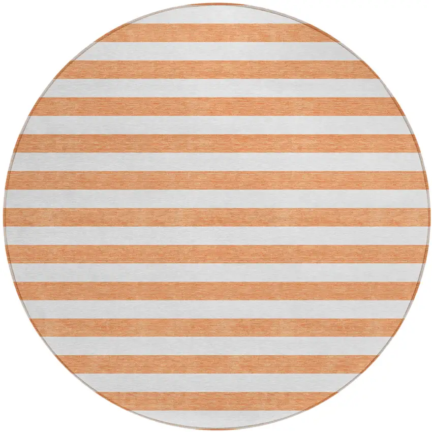 Salmon Round Striped Washable Non Skid Indoor Outdoor Area Rug Photo 2