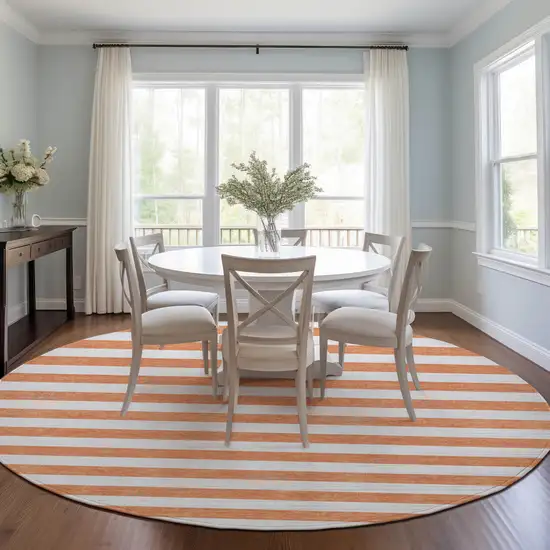 Salmon Round Striped Washable Non Skid Indoor Outdoor Area Rug Photo 9