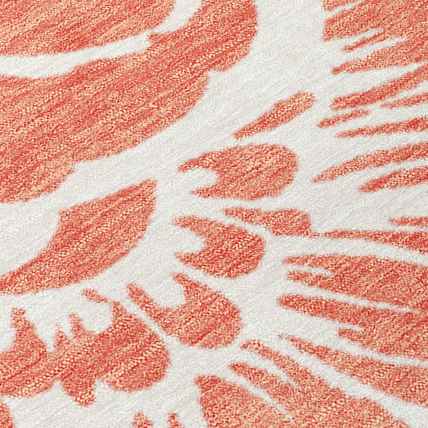 Salmon and Ivory Round Floral Washable Non Skid Indoor Outdoor Area Rug Photo 8