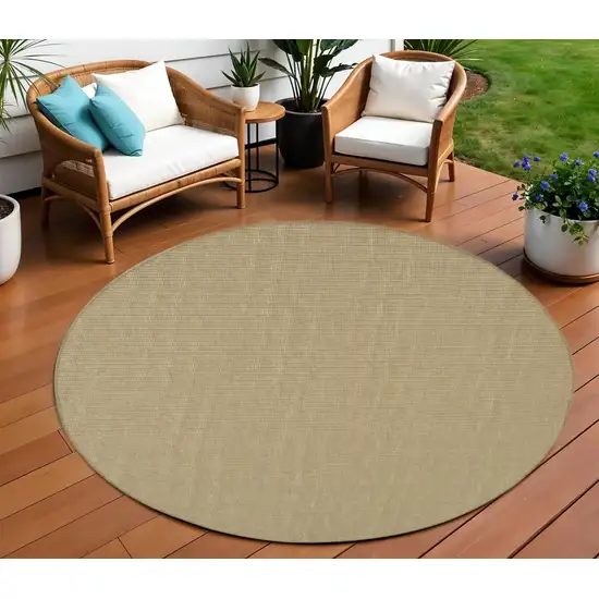 Beige Round Stain Resistant Indoor Outdoor Area Rug Photo 1