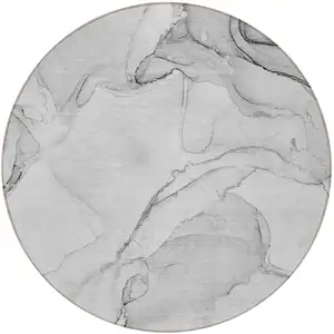 Photo of 8' Round Silver Round Abstract Washable Non Skid Indoor Outdoor Area Rug