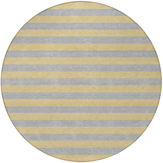 Silver Round Striped Washable Non Skid Indoor Outdoor Area Rug Photo 5