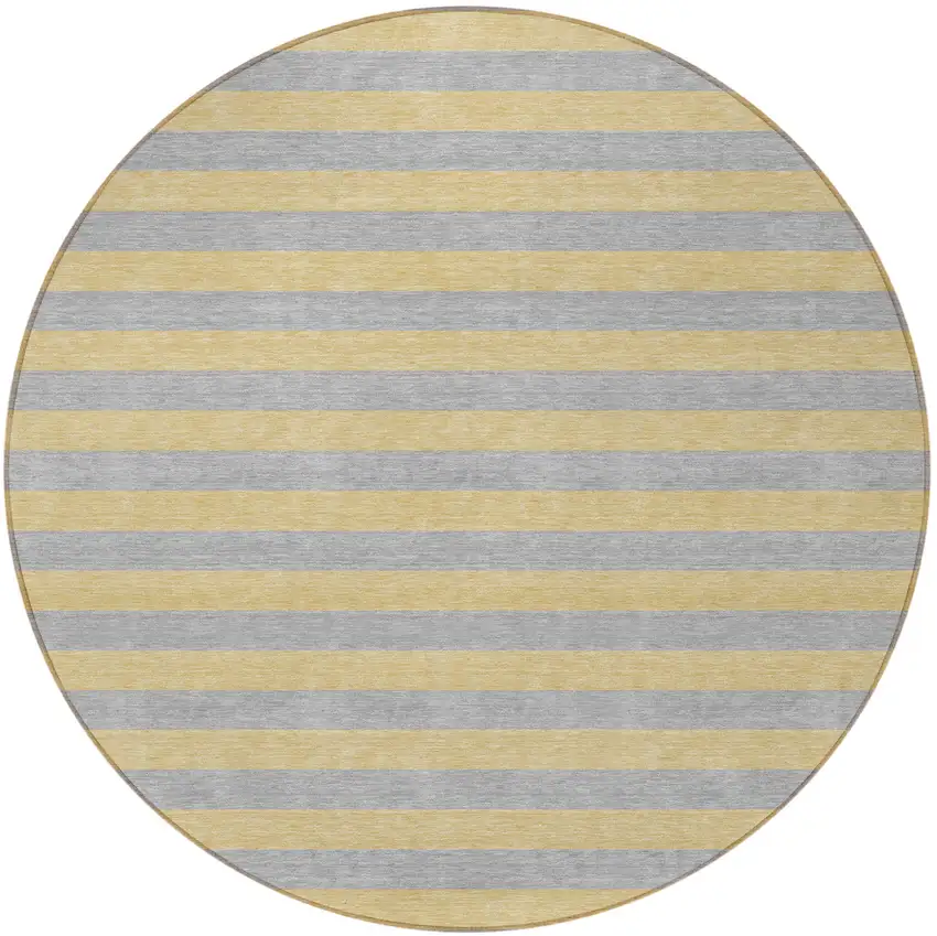 Silver Round Striped Washable Non Skid Indoor Outdoor Area Rug Photo 5