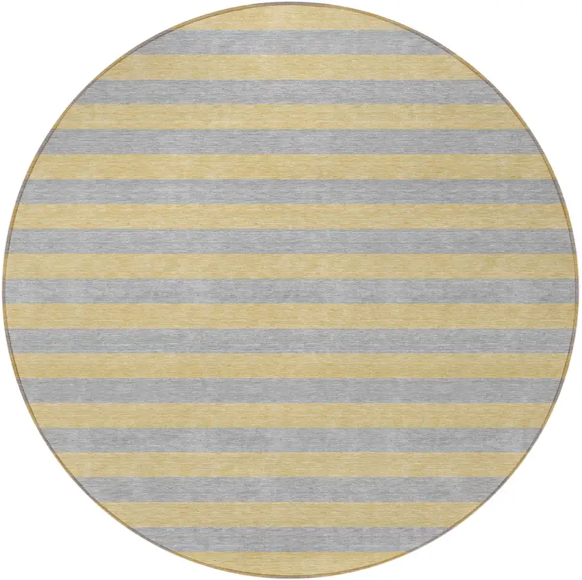 Silver Round Striped Washable Non Skid Indoor Outdoor Area Rug Photo 5
