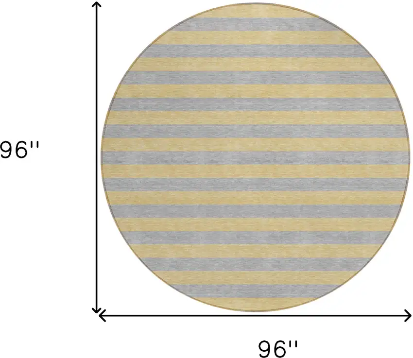 Silver Round Striped Washable Non Skid Indoor Outdoor Area Rug Photo 3