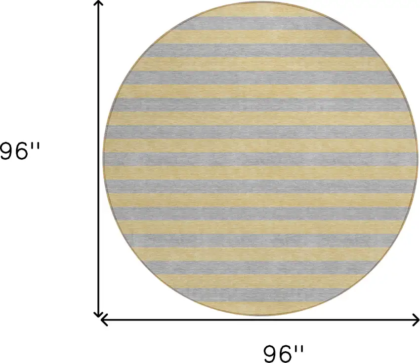 Silver Round Striped Washable Non Skid Indoor Outdoor Area Rug Photo 3