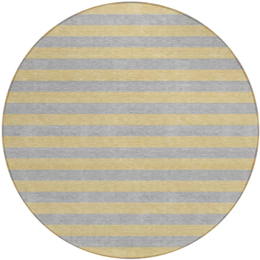 Silver Round Striped Washable Non Skid Indoor Outdoor Area Rug Photo 2