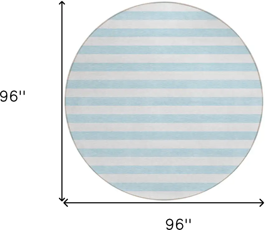8' Round Sky Blue Round Striped Washable Non Skid Indoor Outdoor Area Rug Photo 3