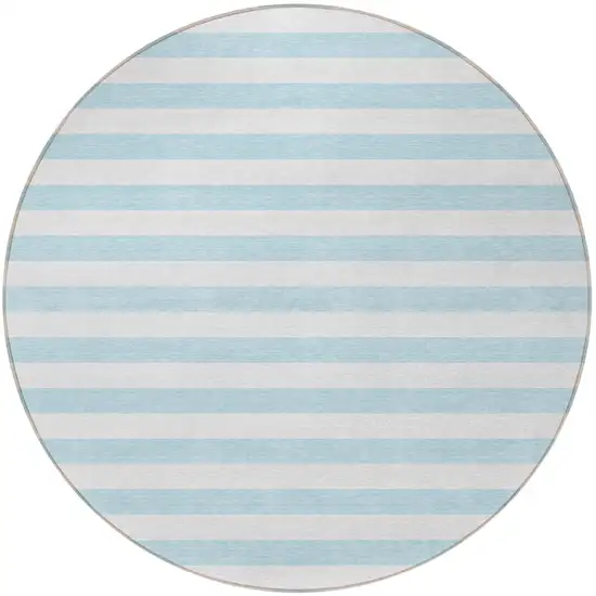 8' Round Sky Blue Round Striped Washable Non Skid Indoor Outdoor Area Rug Photo 4