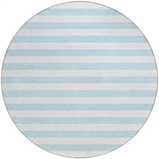 8' Round Sky Blue Round Striped Washable Non Skid Indoor Outdoor Area Rug Photo 2