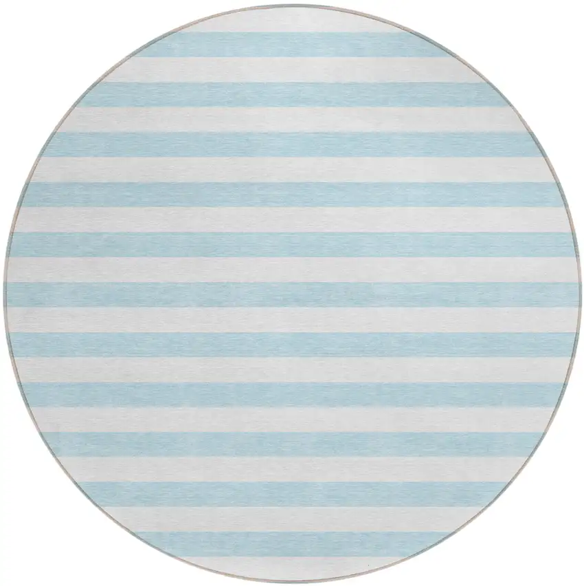 8' Round Sky Blue Round Striped Washable Non Skid Indoor Outdoor Area Rug Photo 2
