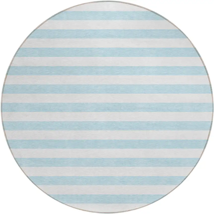 8' Round Sky Blue Round Striped Washable Non Skid Indoor Outdoor Area Rug Photo 2