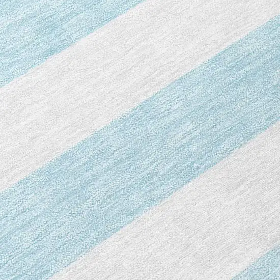 Sky Blue Round Striped Washable Non Skid Indoor Outdoor Area Rug Photo 8