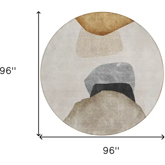 Tan Brown and Gray Round Abstract Washable Non Skid Indoor Outdoor Area Rug Photo 3