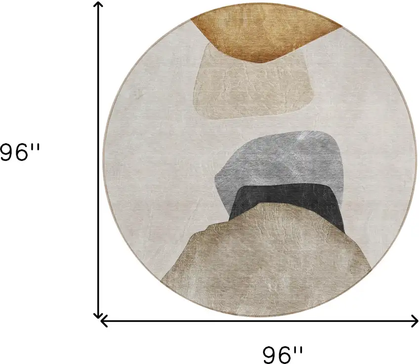 Tan Brown and Gray Round Abstract Washable Non Skid Indoor Outdoor Area Rug Photo 3