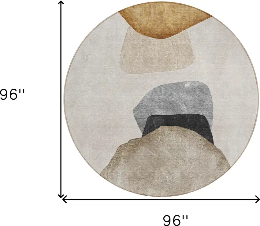 Tan Brown and Gray Round Abstract Washable Non Skid Indoor Outdoor Area Rug Photo 3