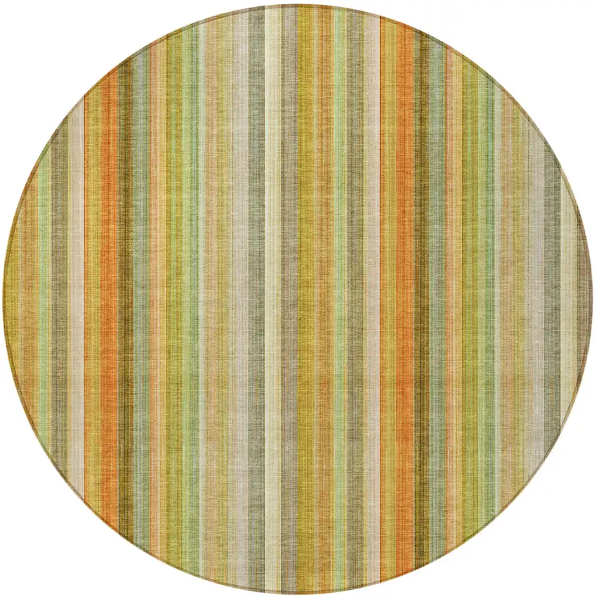 Tan Orange and Green Round Striped Washable Non Skid Indoor Outdoor Area Rug Photo 4
