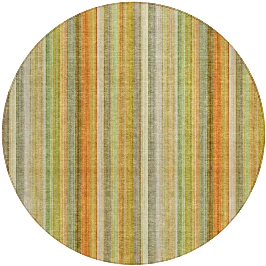 Tan Orange and Green Round Striped Washable Non Skid Indoor Outdoor Area Rug Photo 2