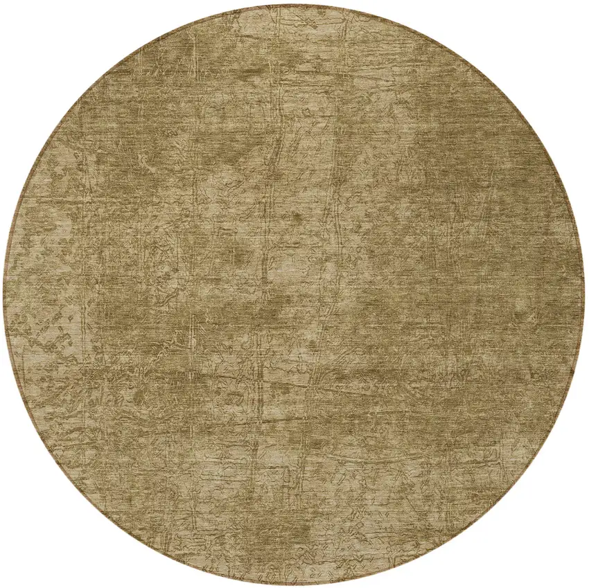 8' Round Tan Round Abstract Washable Non Skid Indoor Outdoor Area Rug Photo 4