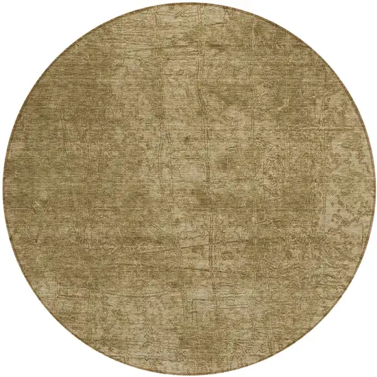 8' Round Tan Round Abstract Washable Non Skid Indoor Outdoor Area Rug Photo 2