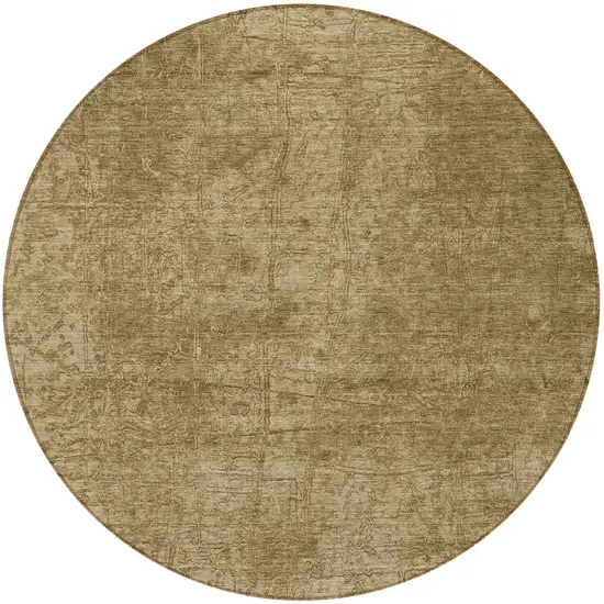Tan Round Abstract Washable Non Skid Indoor Outdoor Area Rug Photo 5