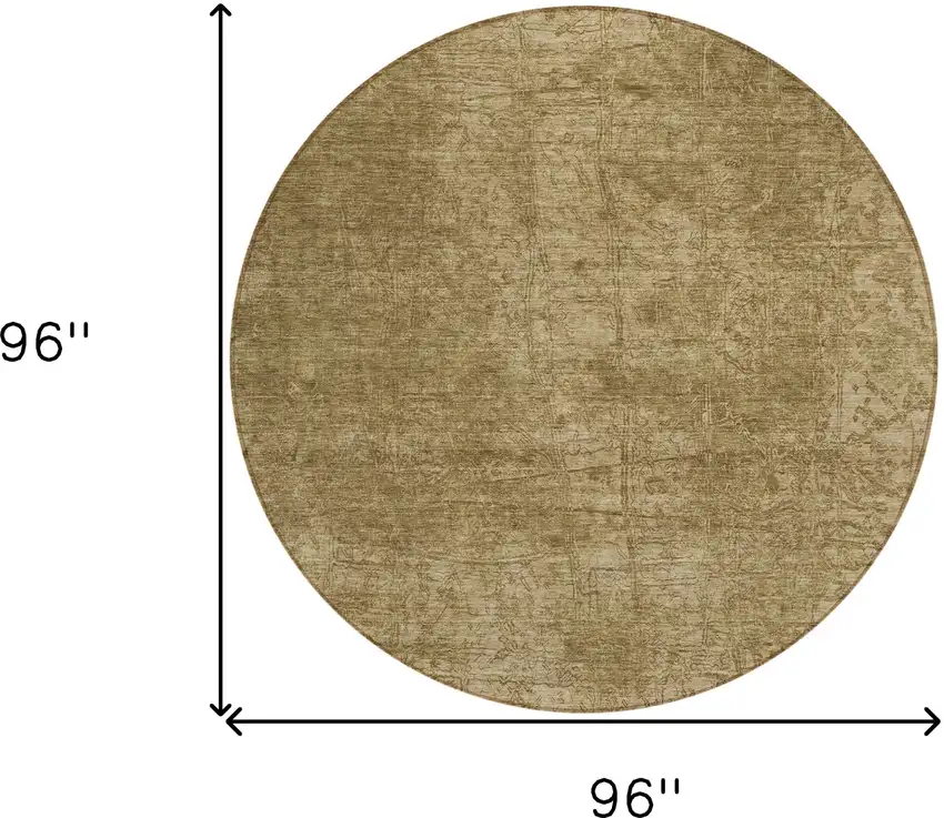 8' Round Tan Round Abstract Washable Non Skid Indoor Outdoor Area Rug Photo 3
