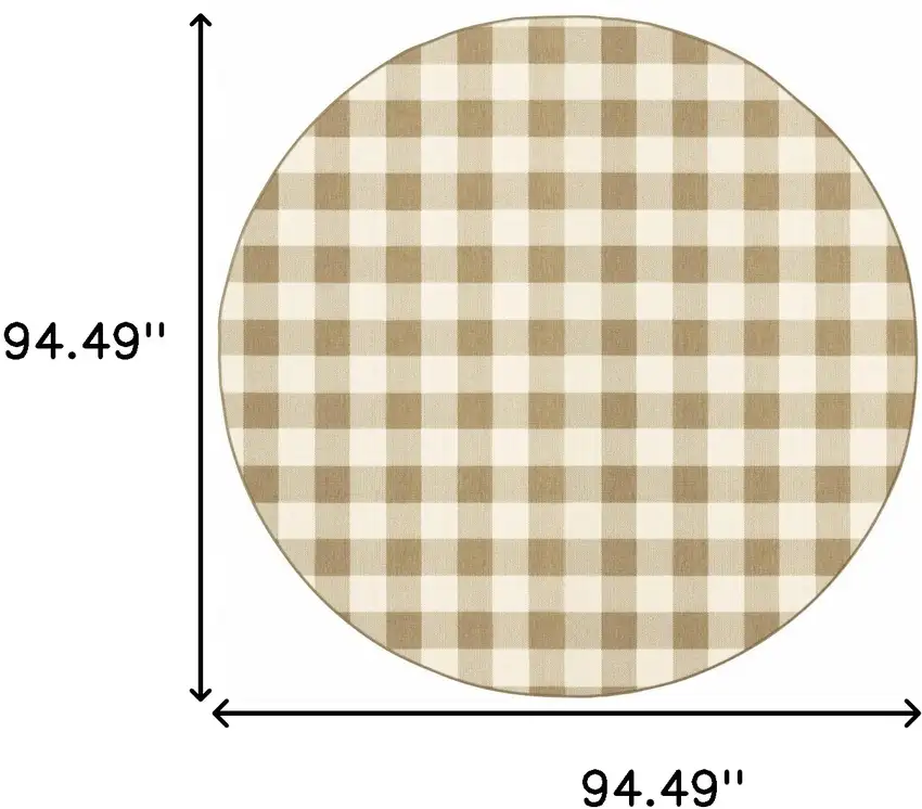 8' Round Tan Round Geometric Stain Resistant Indoor Outdoor Area Rug Photo 4