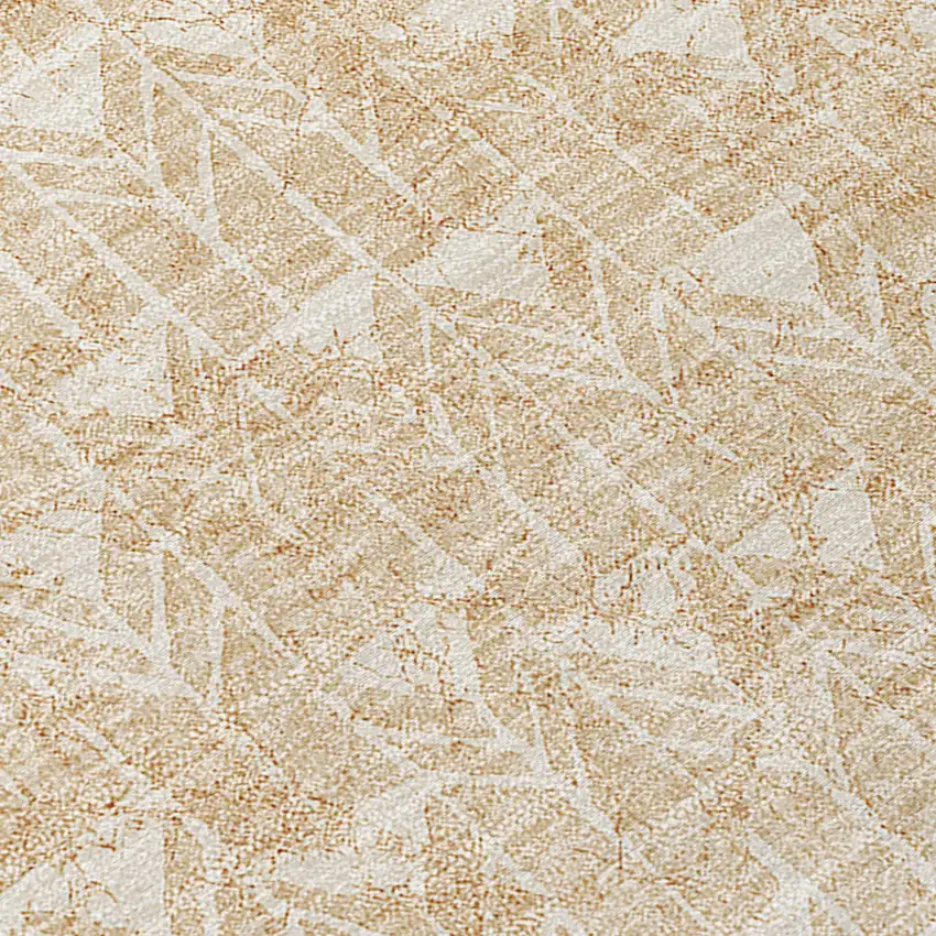 Tan Round Geometric Washable Non Skid Indoor Outdoor Area Rug Photo 9
