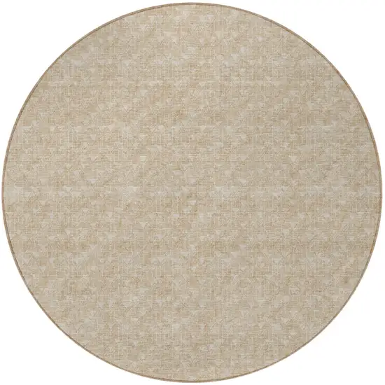 8' Round Tan Round Geometric Washable Non Skid Indoor Outdoor Area Rug Photo 5