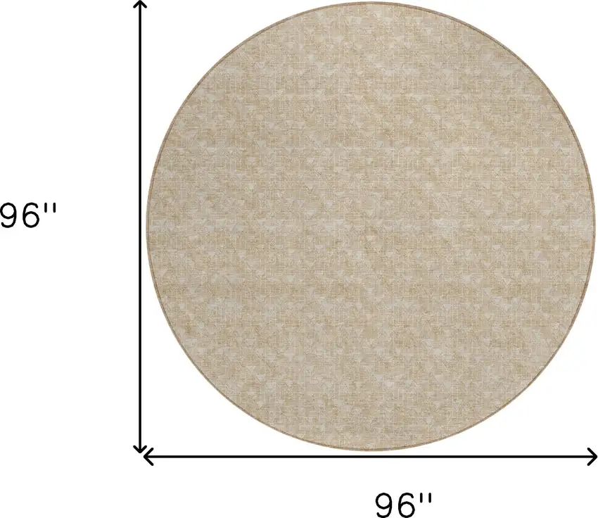 Tan Round Geometric Washable Non Skid Indoor Outdoor Area Rug Photo 3