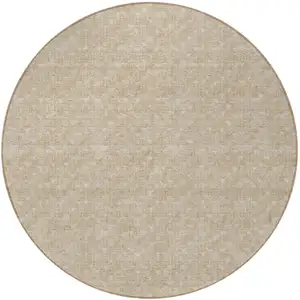 Photo of 8' Round Tan Round Geometric Washable Non Skid Indoor Outdoor Area Rug
