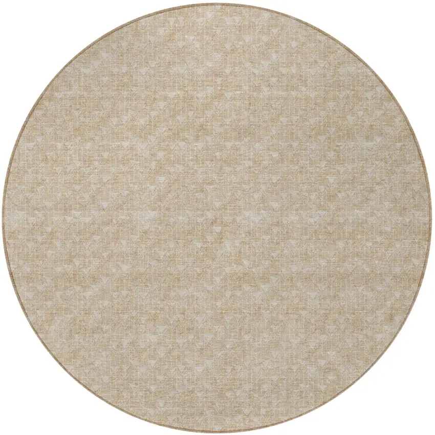8' Round Tan Round Geometric Washable Non Skid Indoor Outdoor Area Rug Photo 4