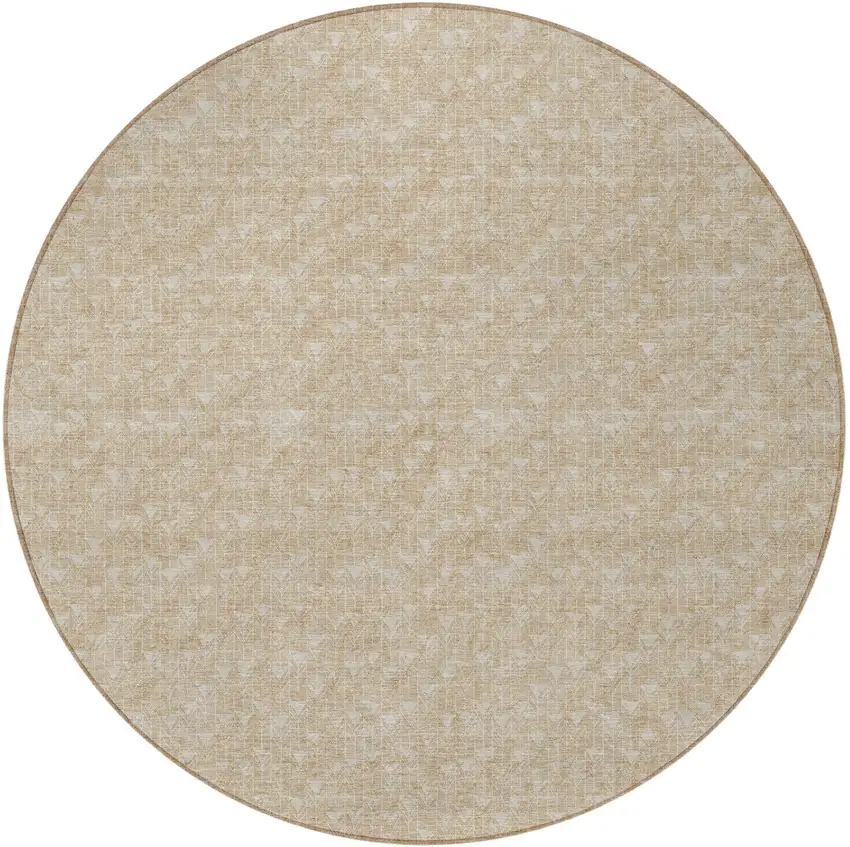 8' Round Tan Round Geometric Washable Non Skid Indoor Outdoor Area Rug Photo 4