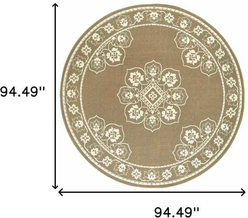 8' Round Tan Round Oriental Stain Resistant Indoor Outdoor Area Rug Photo 5