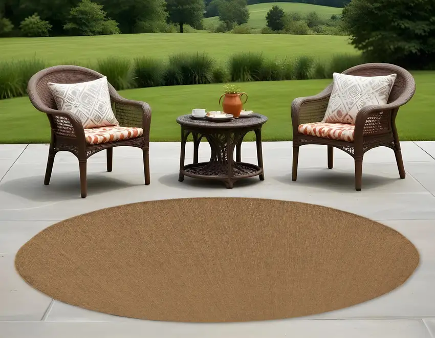 Tan Round Stain Resistant Indoor Outdoor Area Rug Photo 1