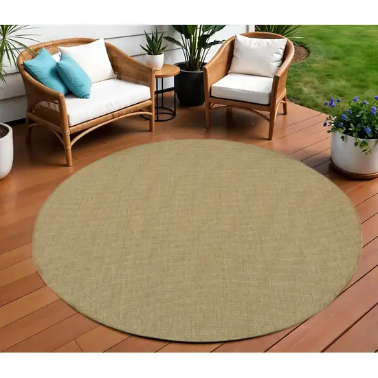 Tan Round Stain Resistant Indoor Outdoor Area Rug Photo 1