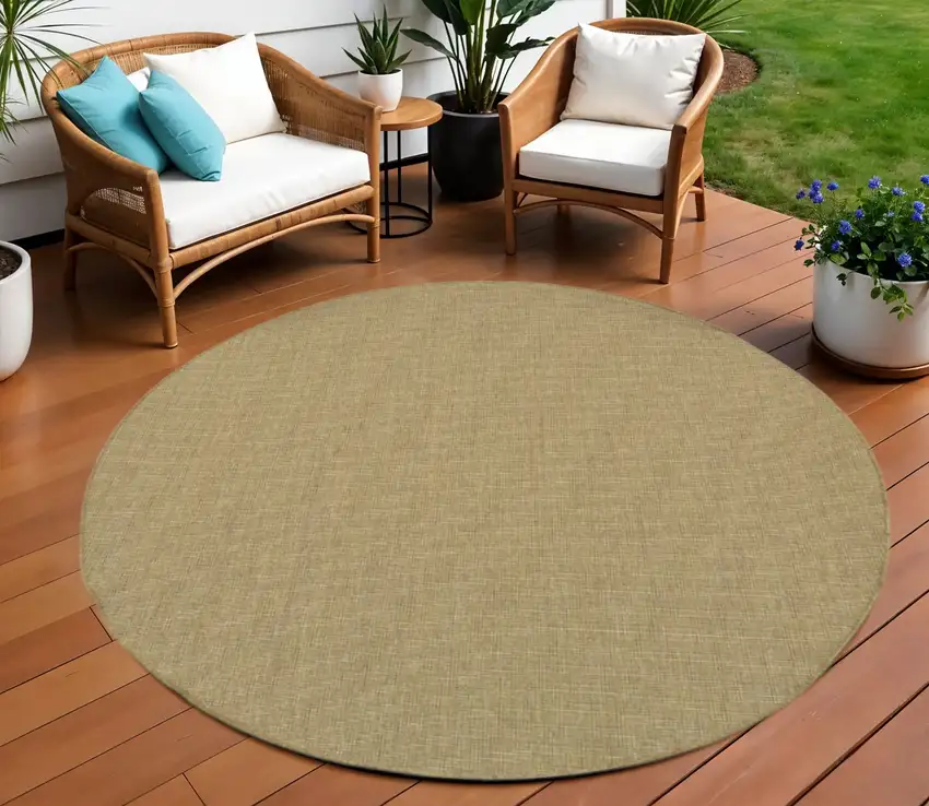 Tan Round Stain Resistant Indoor Outdoor Area Rug Photo 1