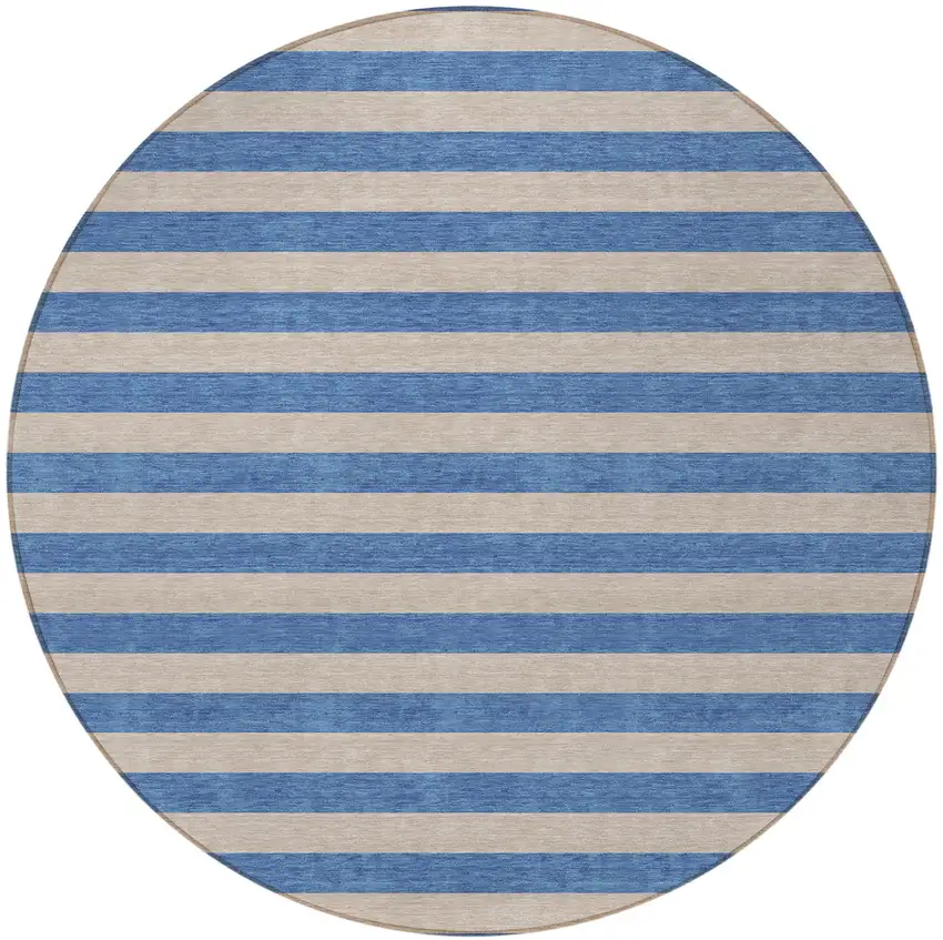 Tan Round Striped Washable Non Skid Indoor Outdoor Area Rug Photo 5